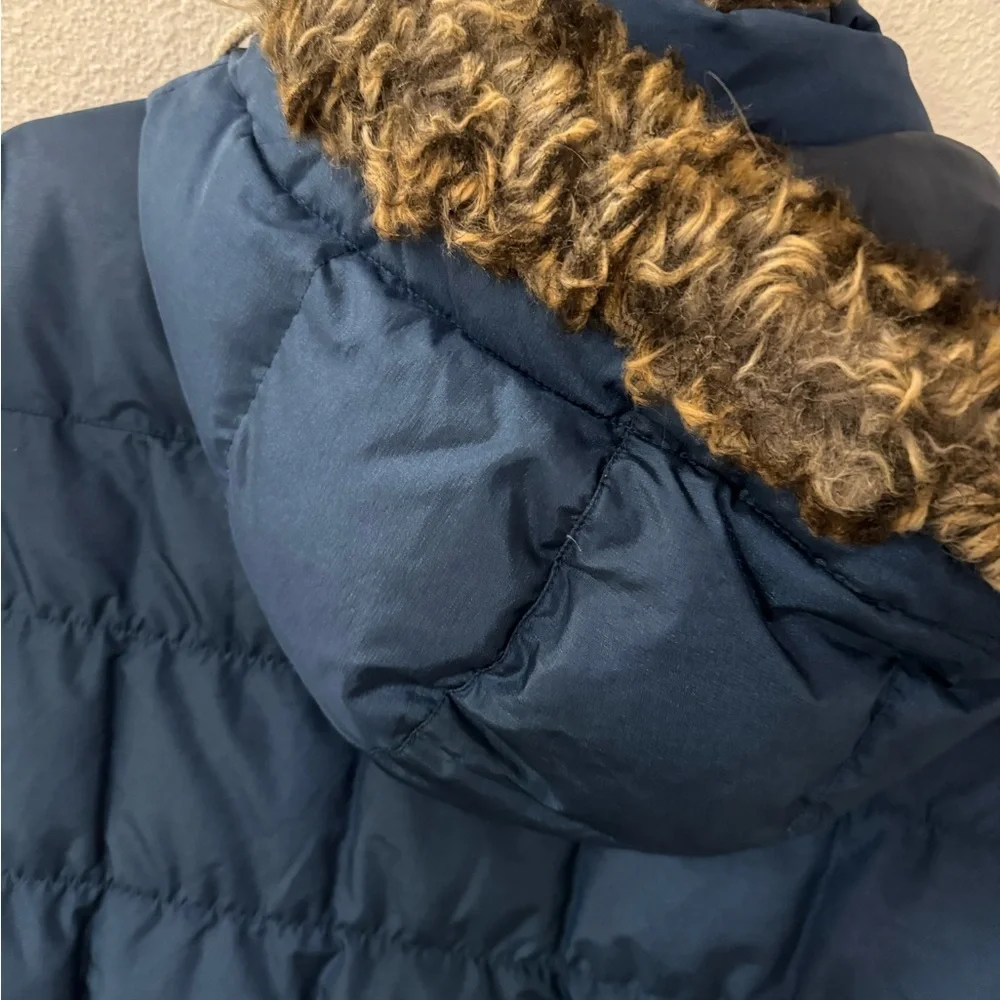 Eddie Bauer Women’s Large Blue Down Puffer Jacket Faux Fur Hood Winter Coat